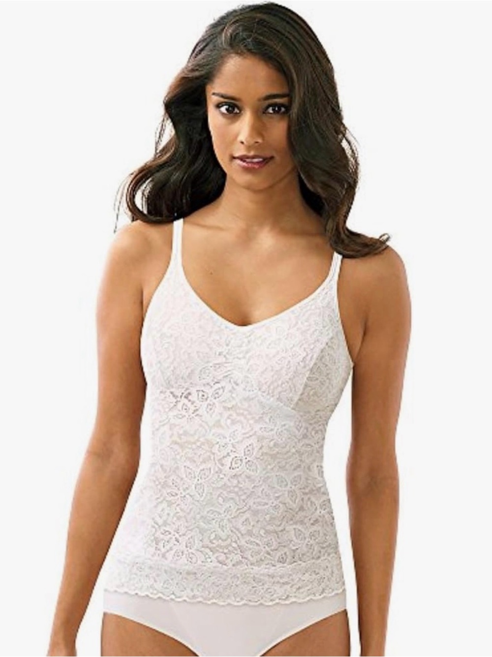 Bali Firm Control Cami Semi Sheer Lace Smooth Adjustable Straps White Size L